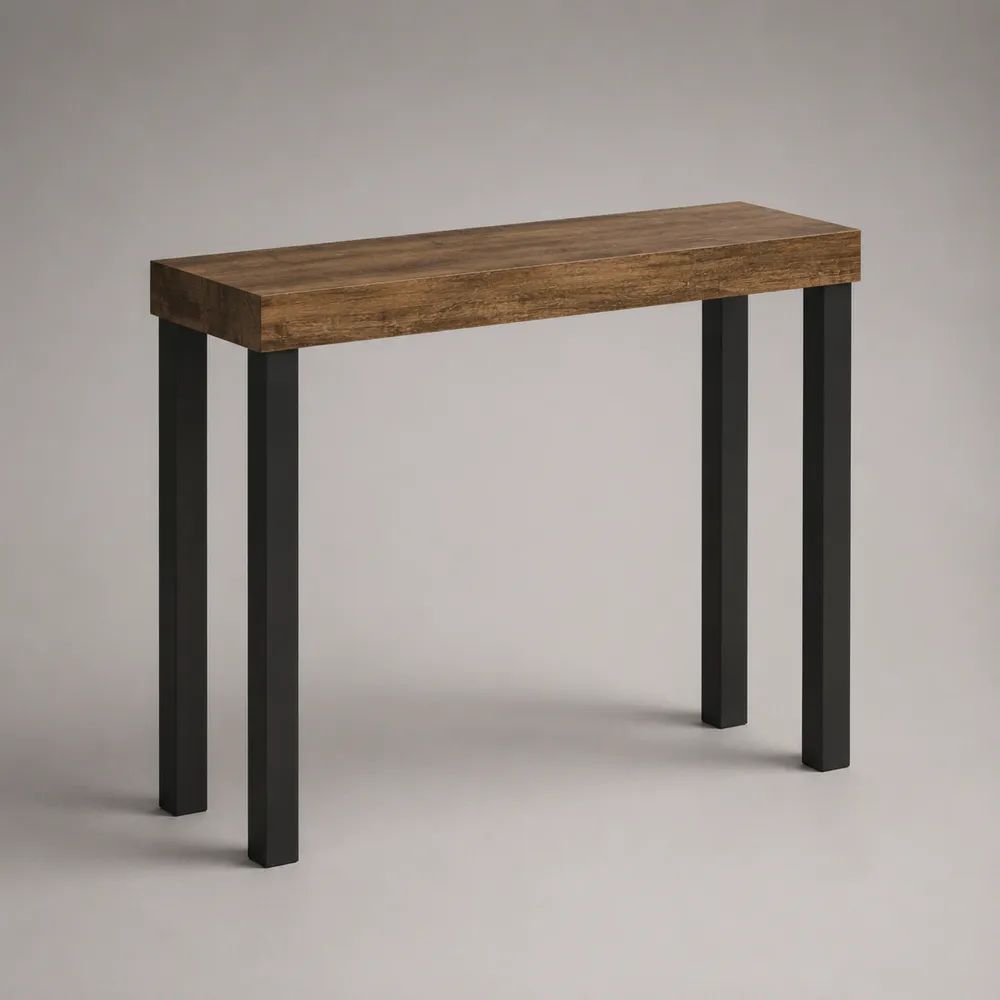 Consolle rettangolare in MDF melaminico e acciaio marrone e nero, 100 × 30 × 80 cm