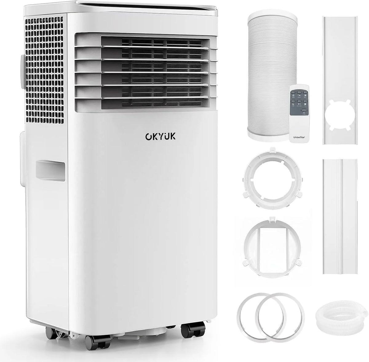 Prodotto climatizzatore mobile 4 in 1, Climatizzatore mobile 7000 BTU con tubo di scarico, funzionamento silenzioso, display digitale + telecomando