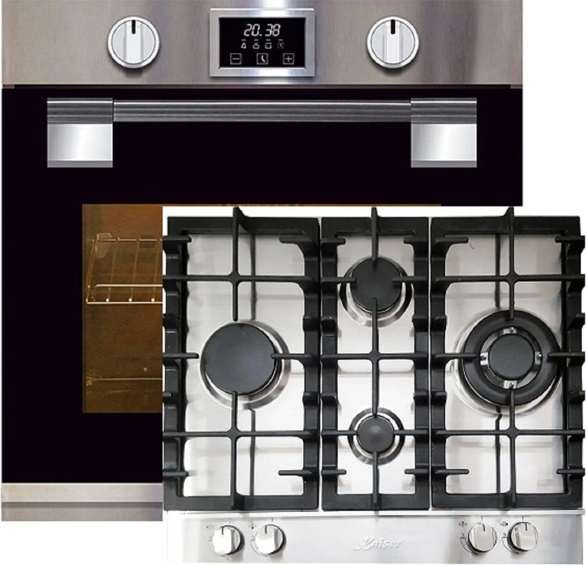 Forno elettrico 6337+KG, 60 cm, 79 L, 11 programmi, da incasso, acciaio inox, 4 bruciatori di alta qualità, Kaiser Set di forno da cucina EH 6337+KG
