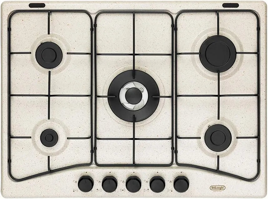 Delonghi FFS57ASV Piano cottura a gas, 70 CM, 5 fuochi, fornello a gas, DELONGHI FFS 57 ASV PIANO COTTURA 5 FUOCHI A GAS GRIGLIE SMALTATE 70 CM COLORE