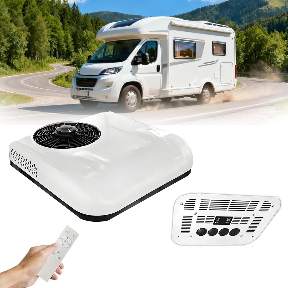 Condizionatore 12V/24V White-12V, 12 V, bianco, unità CC 12V per camper e camion facile da installare, Condizionatore d'aria per camper 12V/24V 9000