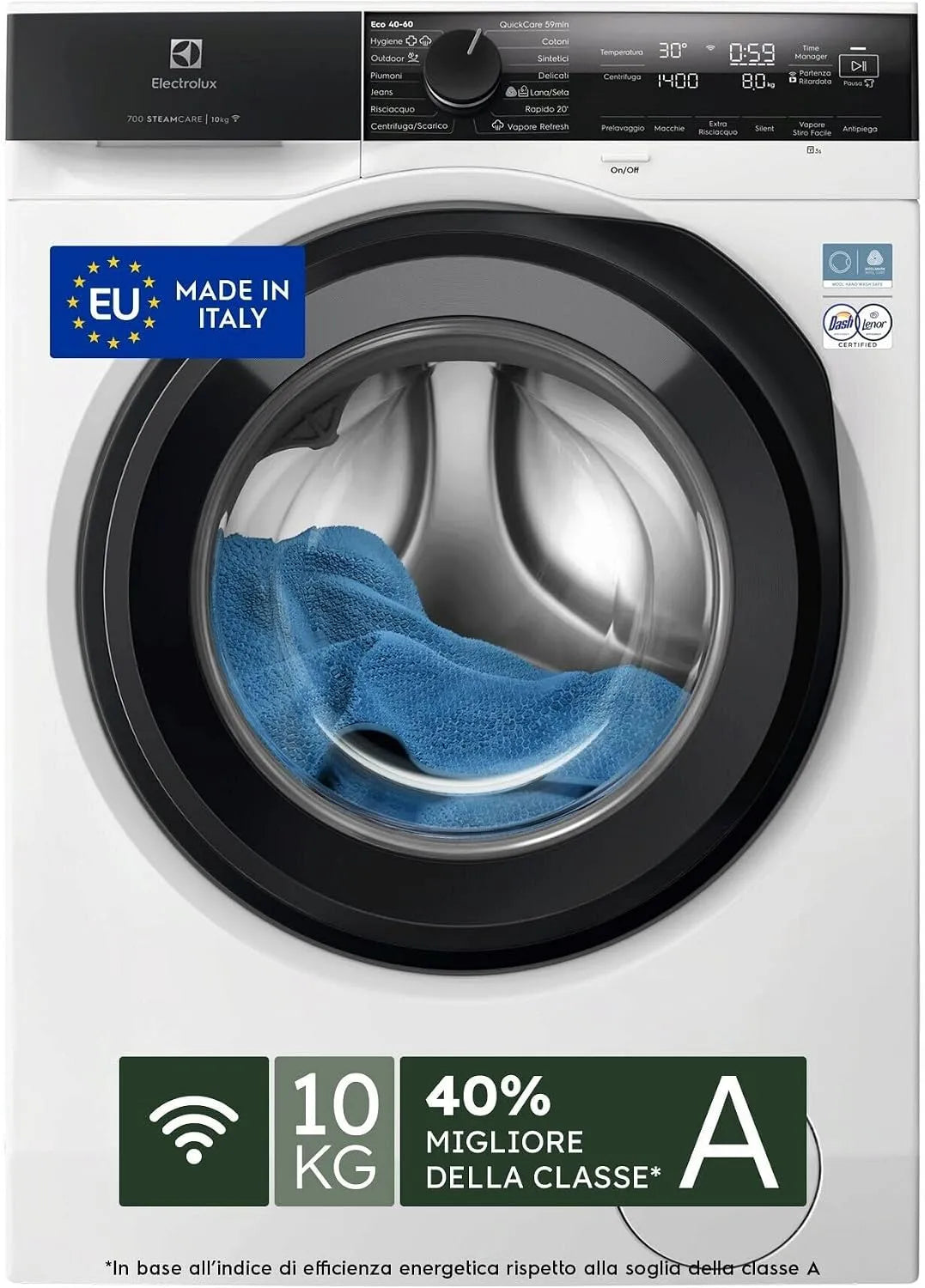 Electrolux EW7F410Y Lavatrice, 10 kg, Electrolux EW7F410Y Lavatrice Carica Frontale 10 kg CareDrum XL