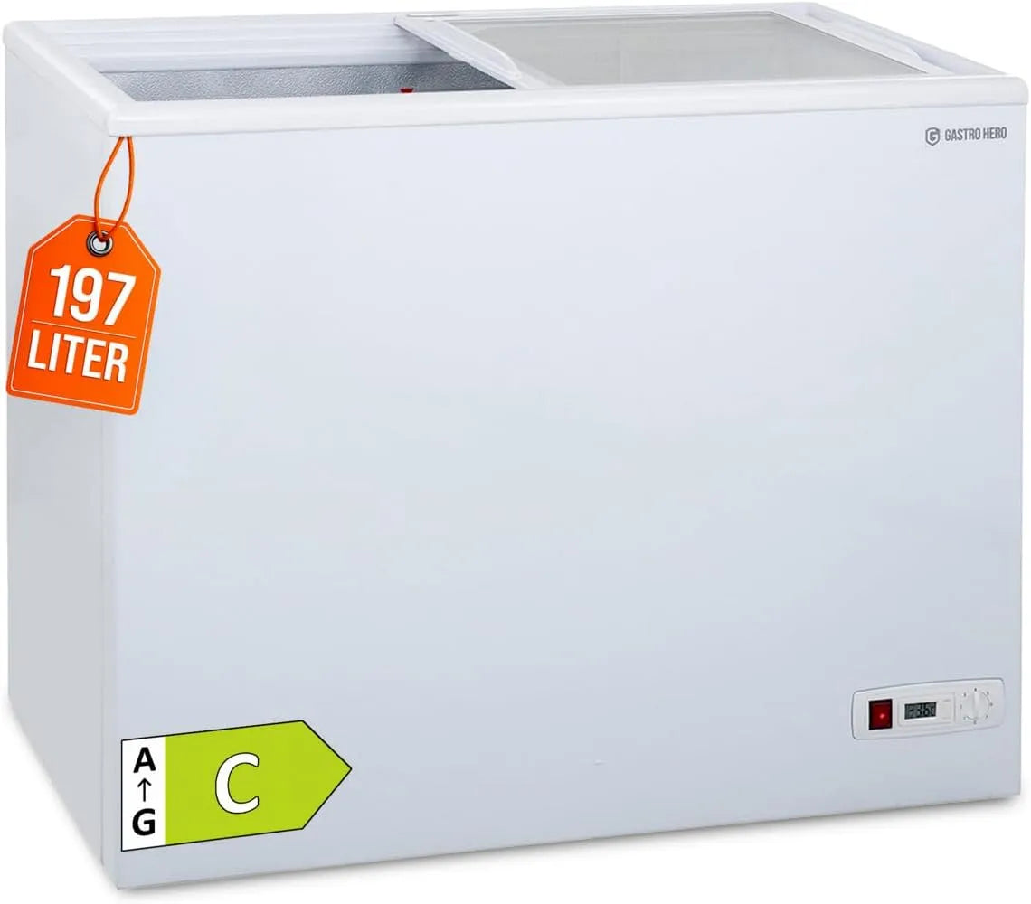 Congelatore, freezer verticale, GastroHero Congelatore ECO 200 con coperchio scorrevole in vetro