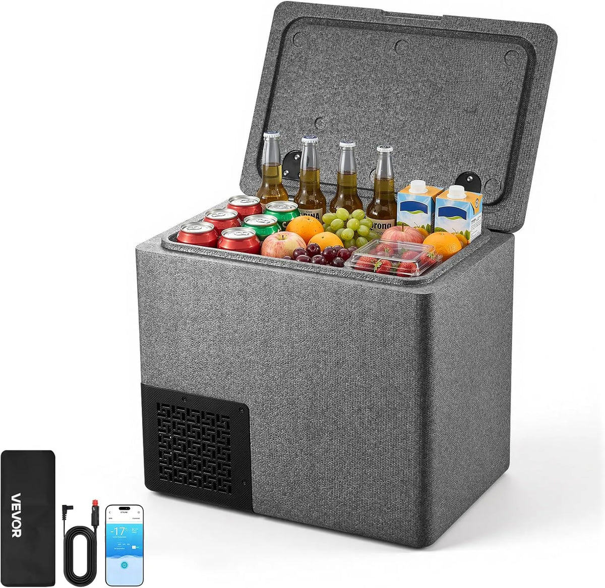VEVOR Frigorifero portatile, 20 L, -10 a 10 °C, app, vano congelatore, auto, mini frigo portatile, per Camion Furgoni Camper SUV Barche Viaggio