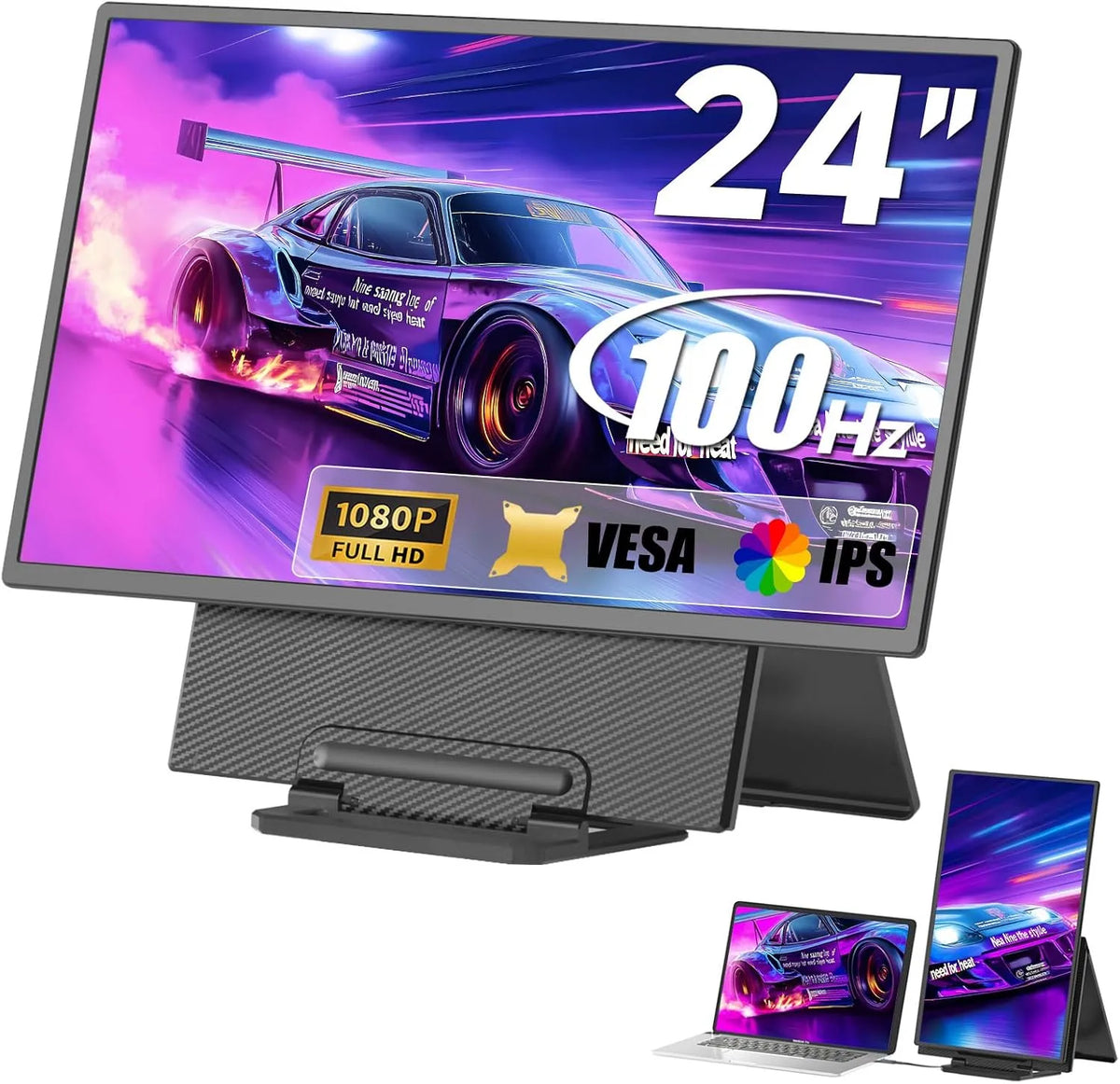 Monitor 1080P PS4, 24 pollici, 100 Hz, funzioni gaming, portatile, Full HD, pannello IPS, schermo PC, 5 con Kickstand VESA Compatibile, Desktop