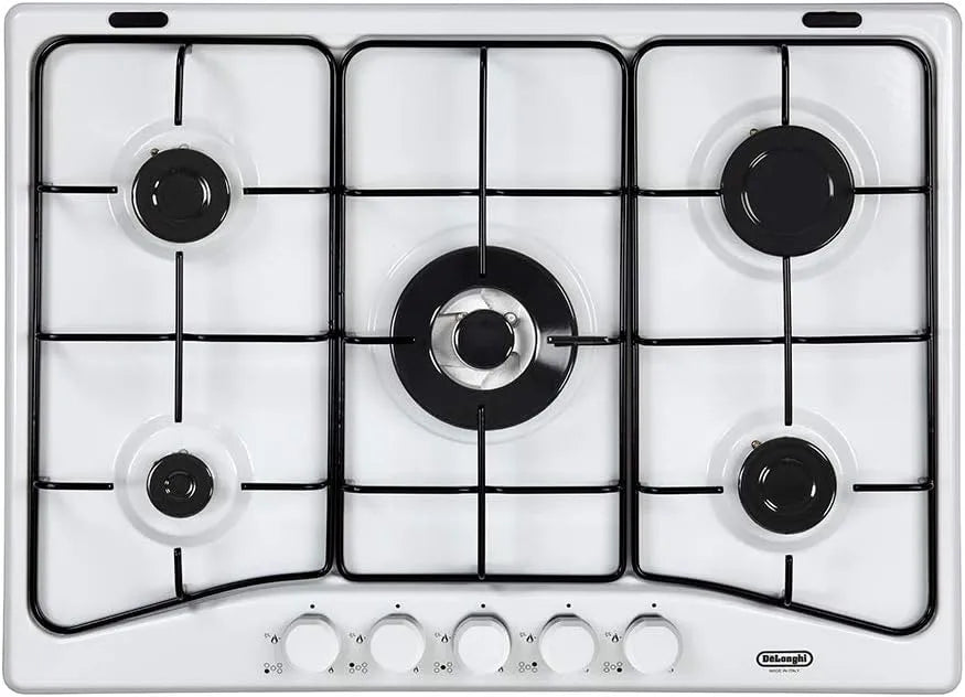 Delonghi FFB57ASV Piano cottura a gas, 70 CM, 5 fuochi, fornello a gas, bianco, DELONGHI FFB 57 ASV PIANO COTTURA 68