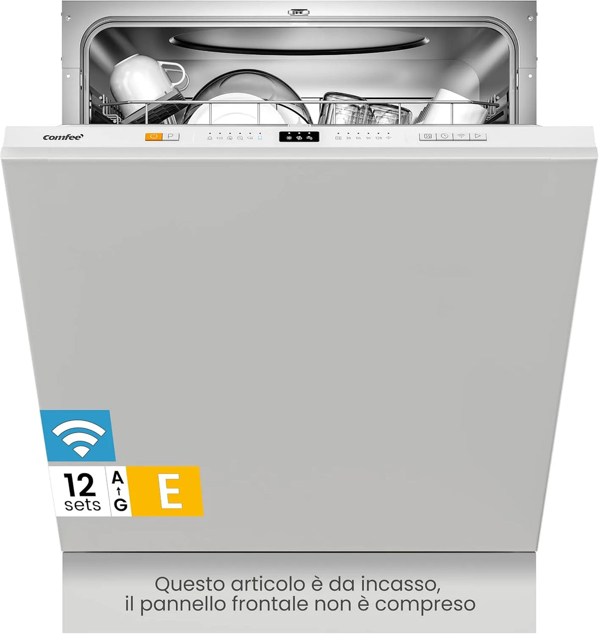 Lavastoviglie, 8 programmi, da incasso, Wi-Fi, acciaio inox, COMFEE Lavastoviglie da Incasso 12 Coperti 8 Programmi Wifi Connect Inox