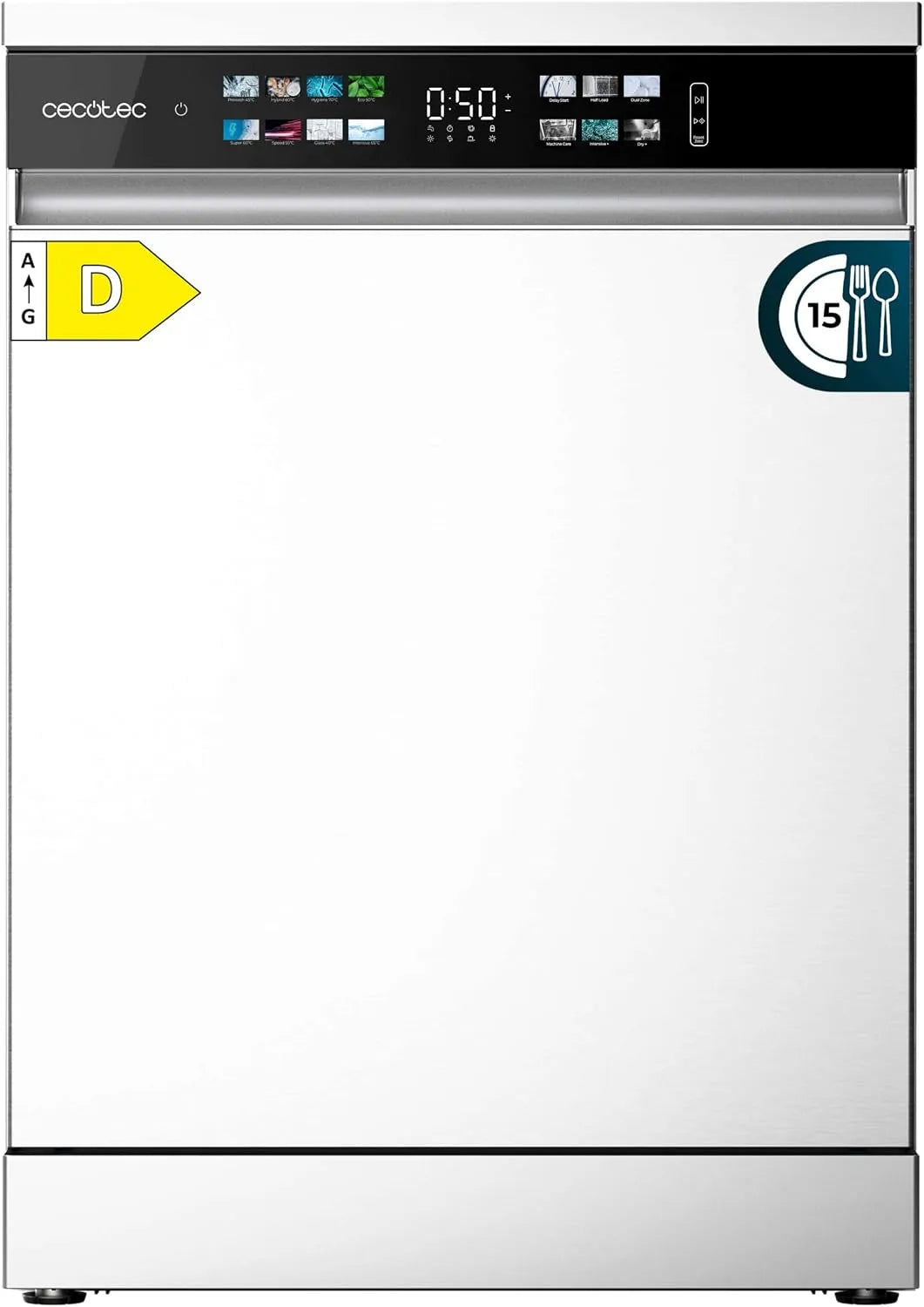 Cecotec Bolero Aguazero 6210 Lavastoviglie, 60cm, 14 programmi, classe energetica D, aquaStop, da incasso, 15 coperti, Display Color, Terzo vassoio