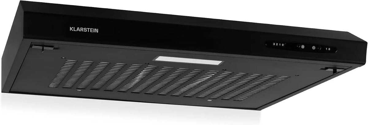 Klarstein UW60BL Cappa aspirante, 60cm, 170 m3/h, cappa da cucina, montaggio a parete, 3 livelli, nero, Struttura in Metallo, Montaggio a Muro
