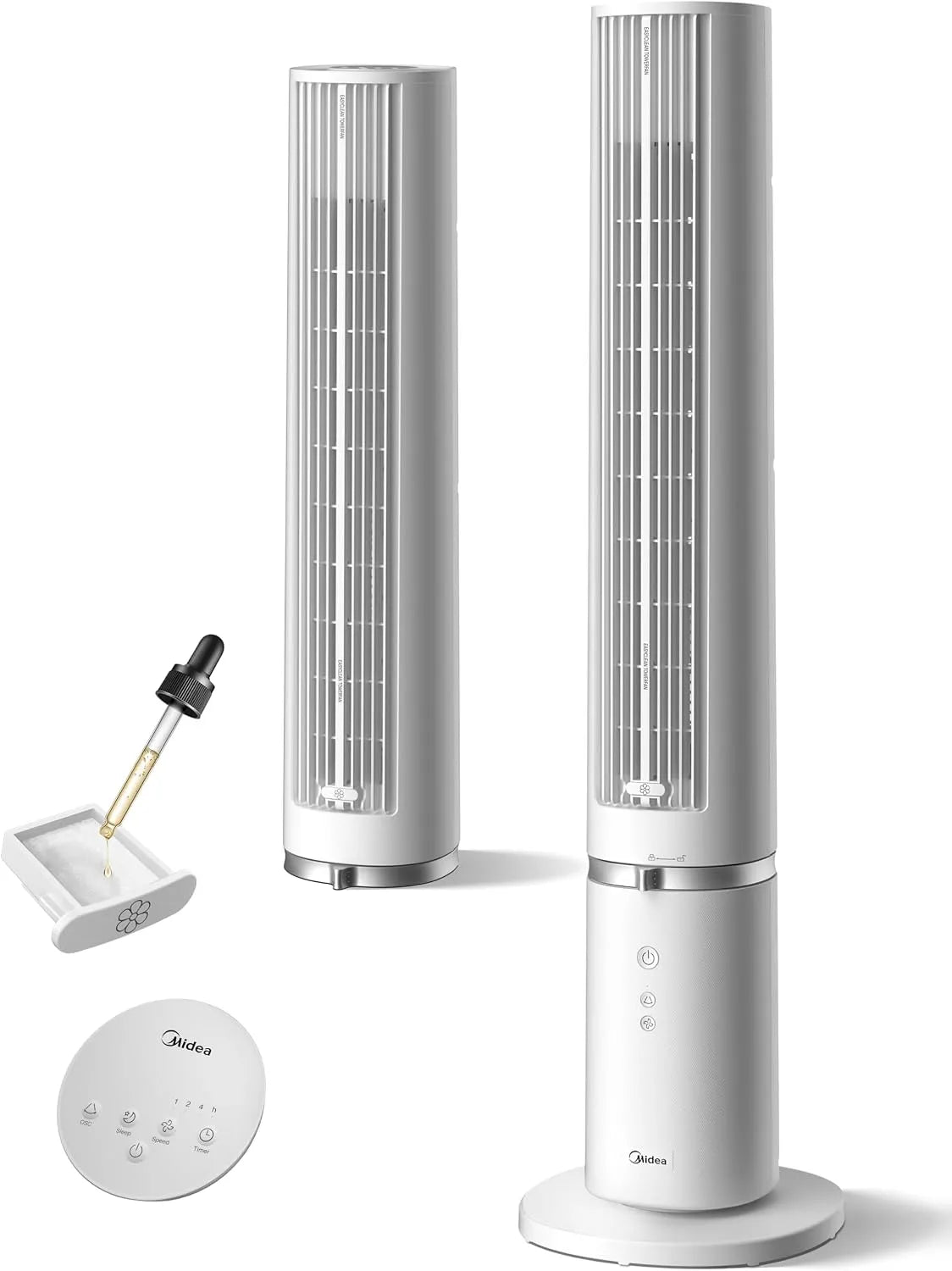 Ventilatore, Midea MTF25FRG, oscillazione, bianco, Raffreddamento Potente 9 m, 4 Velocità, Telecomando Omni, Design Smontabile e Lavabile