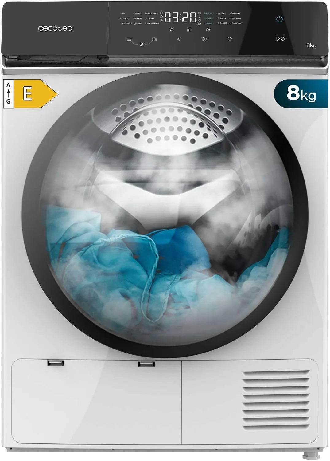 Cecotec Bolero DressCode Dry Asciugatrice, 15 programmi, 8 kg, classe energetica A, touch, bianco, Full Touch, basso Consumo, Asciugatura automatica