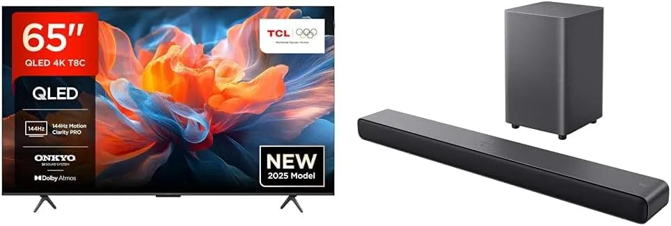 Google 65T8C Smart TV, 65 pollici, 144 Hz, televisore, 4K UHD, QLED, HDR, Dolby Vision e Atmos, audio Onkyo 2, FreeSync, compatibile con Google