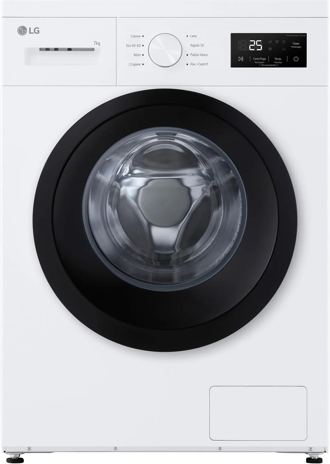 LG F4NA10S7NWK Lavatrice, 7 kg, classe energetica A, libera installazione, vapore, stretto, bianco, 1400 Giri, Lavaggio Rapido, Programma Lana