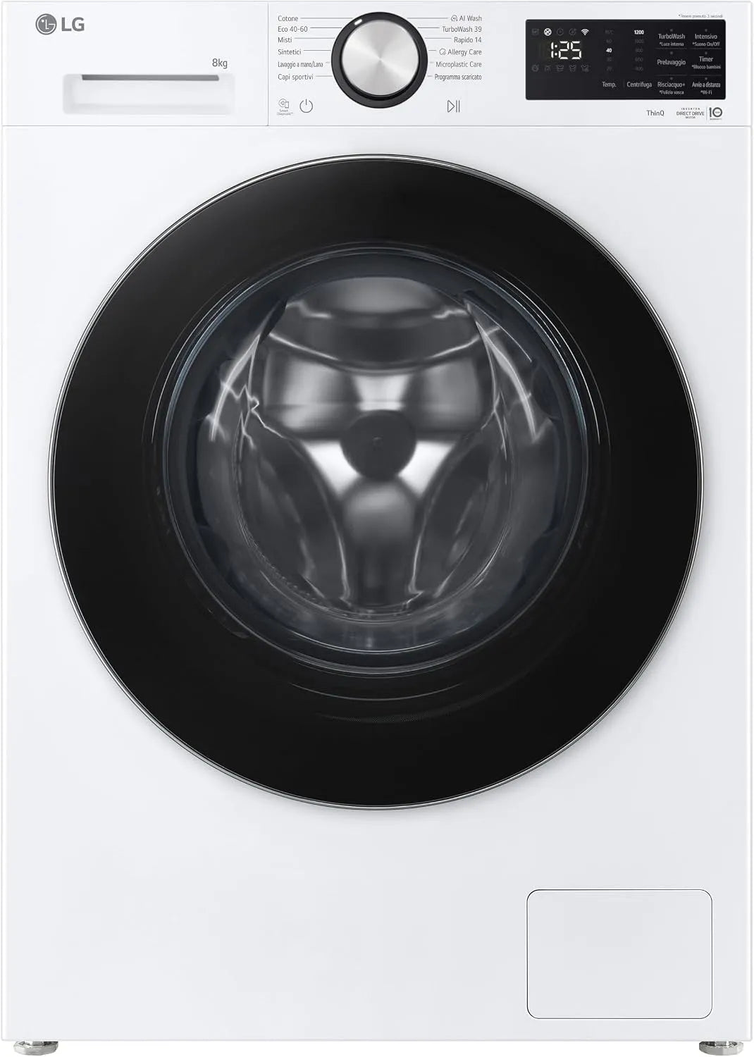 LG F2NX50S8TLC Lavatrice, 8 kg, classe energetica A, Wi-Fi, stretto, bianco, Programma AI Wash con Intelligenza Artificiale, 1200 Giri, Serie X5