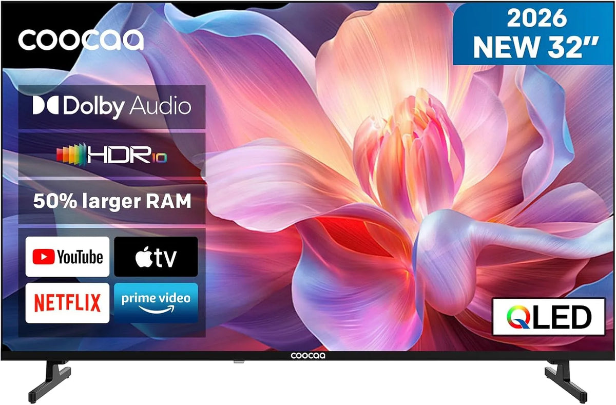 Smart TV 1.5GB Main10, 32 pollici, televisore, QLED, HDR, audio Dolby, blu, S2 Ci+ HEVC, 32CTQH38Z, 2026 Nuovo Modello, HDR 10, 1.5GB RAM Upgrade