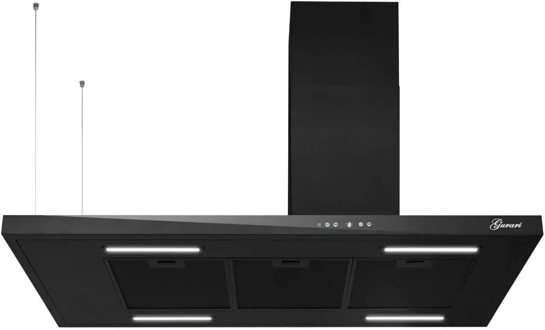 Cappa aspirante, 116 cm, 850 m3/h, cappa da cucina, Gurari 793.R, nero, Gurari GCH 793.R cappa a isola con ripiano Cappa aspirante 116 cm Nero 850m3