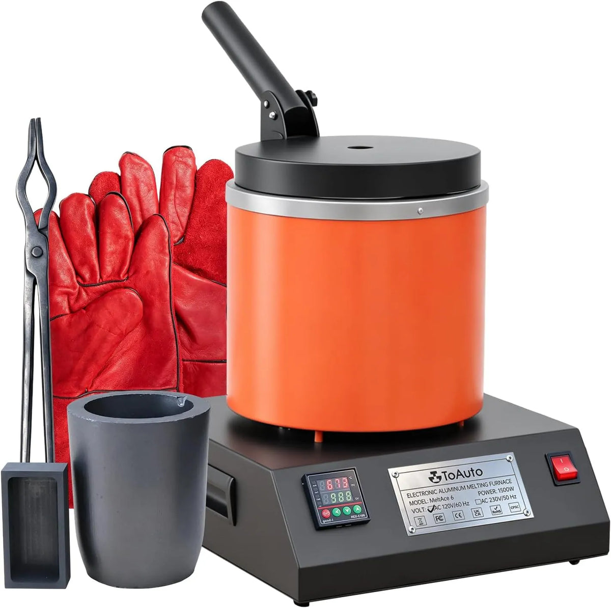 Forno elettrico, 1500 W, sotto 1000 °C metallo, TOAUTO 6KG Forno di fusione elettrico in alluminio MeltAce 6, 1500W PID forno fusore elettrico kit
