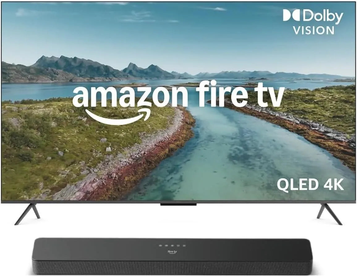 Smart TV, 55 pollici, televisore, 4K UHD, QLED, HDR, audio Dolby, HDR10+, Dolby Vision, 1 canali, controllo vocale con Alexa + Fire TV Soundbar Plus