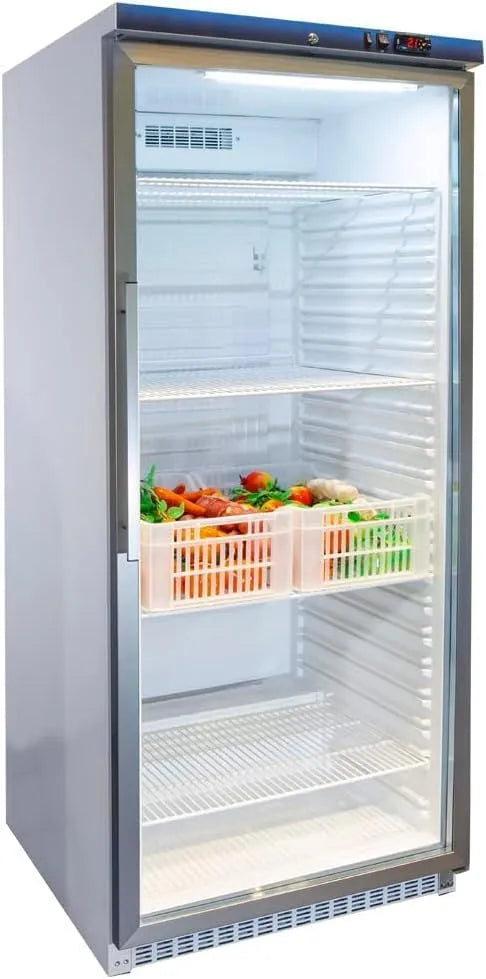 Frigorifero, 600 L, ristoranti, vetro, acciaio inox, MBH- Frigorifero espositore verticale INOX con porta in vetro. Frigorifero espositore refrigerato