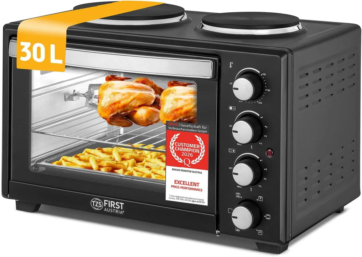 Forno elettrico per pizza, 30 L, 3200 W, compatto, TZS First Austria, TZS First Austria - Mini Forno con fornelli 30L 3200 W - Fornetto per pizza con