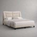 Letto matrimoniale imbottito in tessuto bianco crema 180 x 220 x 120 cm, rete 160 x 200 cm e testiera alta