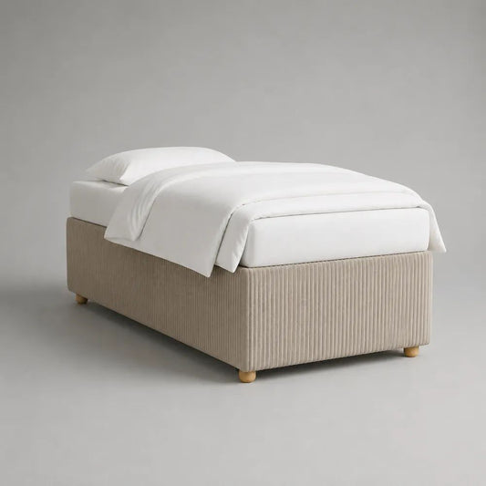 Struttura letto singolo imbottita 95 x 205 cm in velluto a coste beige, per materasso 90 x 200 cm, senza testiera
