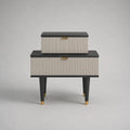 Comodino modulare rettangolare a 2 cassetti in MDF e legno, nero, beige e dorato, 70 x 38 x 68 cm