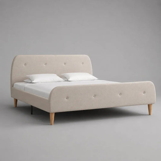 Letto matrimoniale imbottito in poliestere beige 174 x 218 x 110 cm, superficie 160 x 200 cm, con testiera e pediera a bottoni