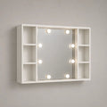 Mobile da bagno rettangolare sospeso in truciolare bianco con specchio, 8 luci LED e 6 vani, 80 x 15 x 65 cm