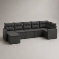 Set divano modulare da esterno 7 pezzi, 6 posti, in polyrattan PE nero con cuscini grigio scuro, 320 x 140 x 74 cm