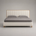 Letto matrimoniale imbottito 160 x 200 cm in tessuto bouclé crema con testiera alta e gambe in legno