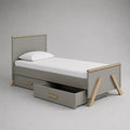 Letto singolo in legno con 2 cassetti, 201 x 101 x 105 cm, per materasso 90 x 190 cm, grigio/naturale