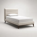 Letto singolo imbottito in tessuto beige con testiera e rete a doghe, 105 × 215 × 120 cm, per materasso 90 × 200 cm