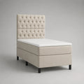 Set letto singolo continentale 90 x 200 cm in tessuto beige con materasso, sovramaterasso e testiera capitonné