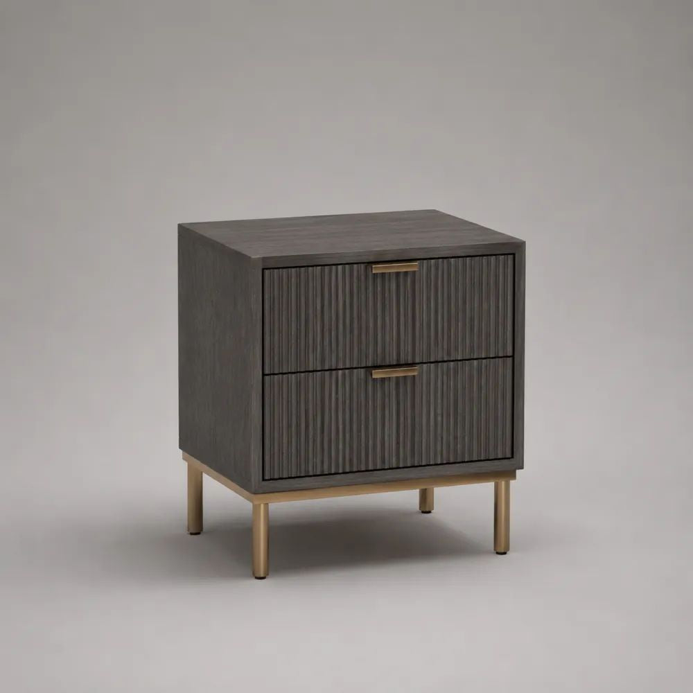 Comodino rettangolare con 2 cassetti in MDF impiallacciato, grigio antracite e bronzo, 50 × 40 × 60 cm