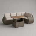 Salotto angolare da esterno a 5 posti con tavolo elevabile in rattan PE, tortora e beige, 230 x 172 x 80 cm