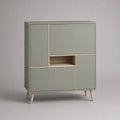 Scarpiera rettangolare a 4 ante in MDF verde salvia ed effetto rovere chiaro, 90 x 35 x 110 cm