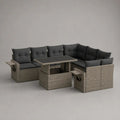 Set salotto da giardino angolare 7 pezzi, 9 posti, in rattan PE e acciaio con tavolo rettangolare, 240 × 180 × 74 cm, grigio talpa e antracite