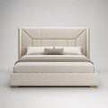Letto matrimoniale imbottito 180 x 200 cm con testiera alta in tessuto bouclé avorio, profili dorati e rete a doghe