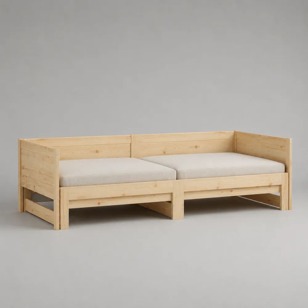 Letto matrimoniale a piattaforma 180 x 190 cm in pino massello beige chiaro con sponde alte