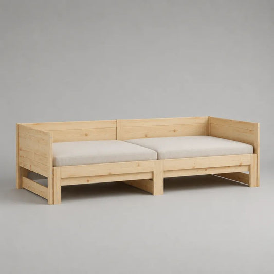 Letto matrimoniale a piattaforma 180 x 190 cm in pino massello beige chiaro con sponde alte