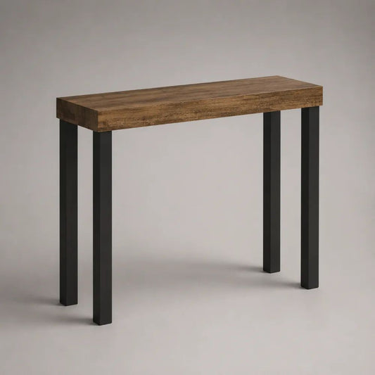 Consolle rettangolare in MDF melaminico e acciaio marrone e nero, 100 × 30 × 80 cm