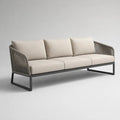 Divano da giardino rettangolare a 3 posti in alluminio verniciato, corda PE e tessuto beige, tortora e nero, 210 x 80 x 75 cm