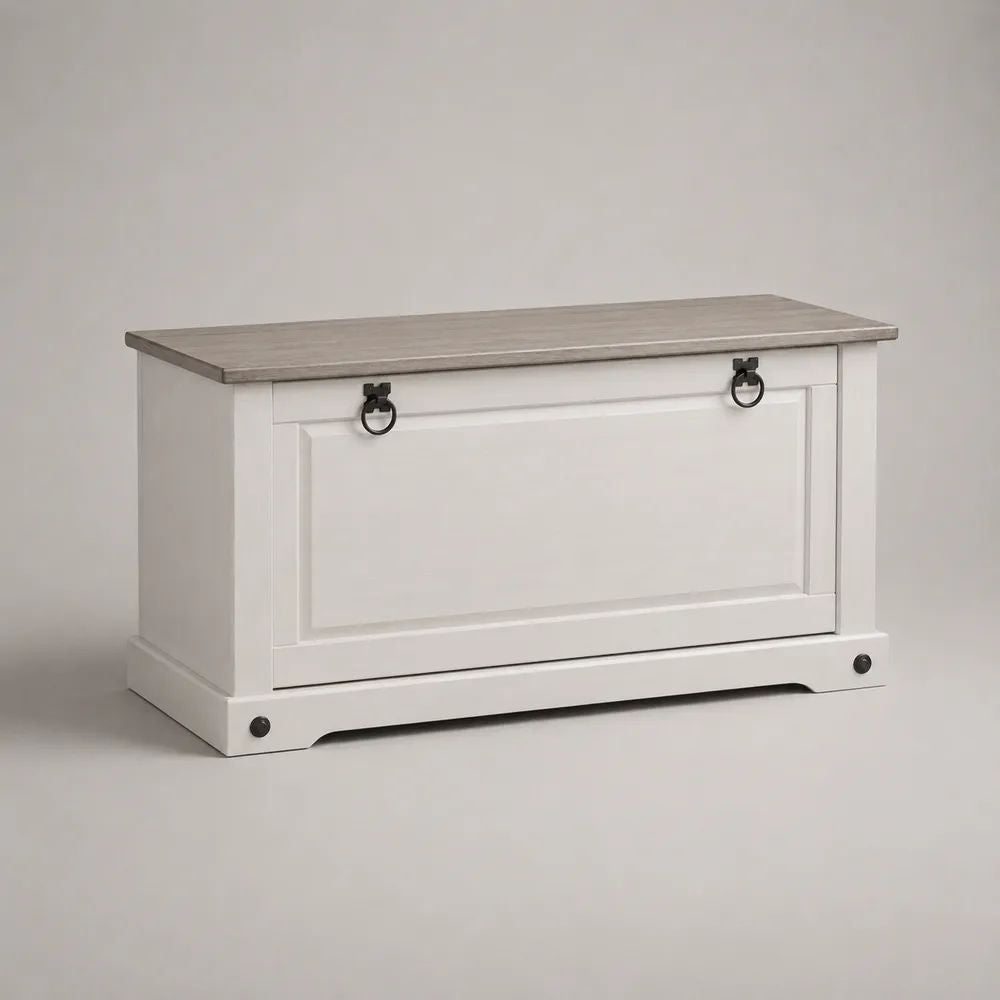 Scarpiera da ingresso a ribalta in MDF bianco e grigio, 100 x 35 x 58 cm