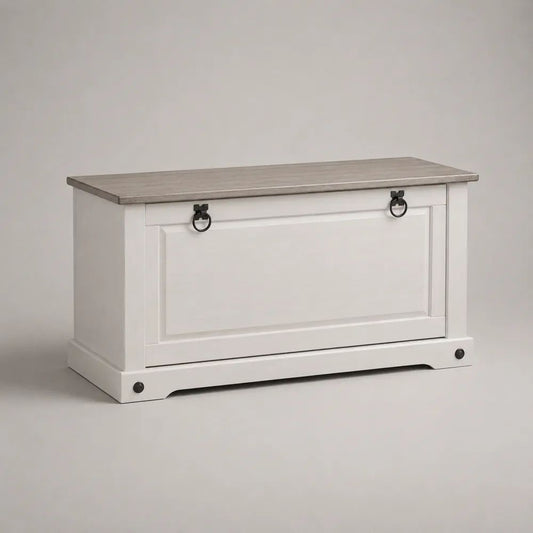 Scarpiera da ingresso a ribalta in MDF bianco e grigio, 100 x 35 x 58 cm