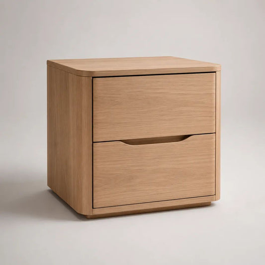 Comodino rettangolare in legno con 2 cassetti, rovere naturale, 50 x 40 x 55 cm