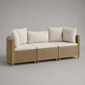 Divano modulare da esterno a 3 posti, set di 3 moduli in polyrattan PE beige con cuscini crema, 210 x 75 x 78 cm