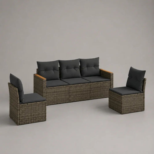 Set salotto da esterno 3 pezzi in polyrattan marrone con cuscini antracite, divano 180 x 65 x 80 cm e 2 poltrone 58 x 65 x 80 cm