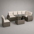 Set divano angolare da esterno a 8 posti in rattan sintetico grigio tortora con cuscini beige crema, 240 x 180 x 76 cm, tavolo 120 x 70 x 68 cm