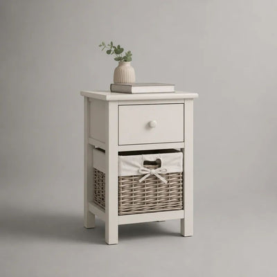 Comodino con Cassetto e Cestino in Vimini